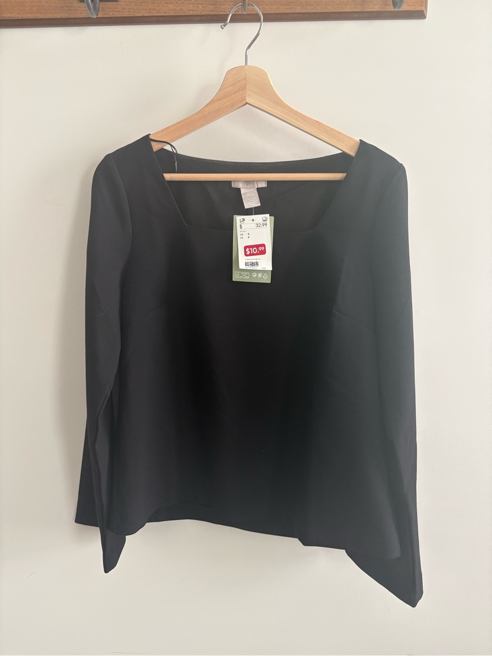 Black Square-Neck Long Sleeve Work Top